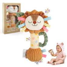 TYRY.HU Baby Rattle Toy,Plush Lion Sensory Shaker with Bells, Crinkle & Squeaker,Soft Sensory Toy w
