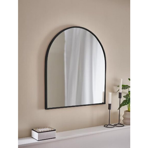 Black Arched Wall Mount Aluminium Mirror 70x50x2Cm