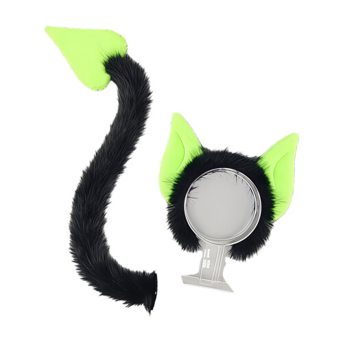 Bandeaux en corne de diable en peluche avec queue-Ensemble vert