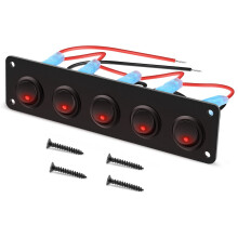 5 Gang Round Dash Rocker Toggle Panel Waterproof 12-24V LED for RV Ship Yacht Marine Car Marine Ship Red