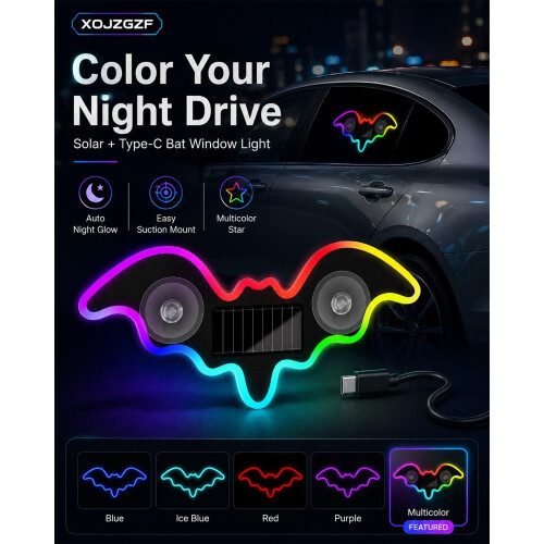 (3PCS-B, -) Solar-Powered Bat Night Car Light, USB Charging Projector 1