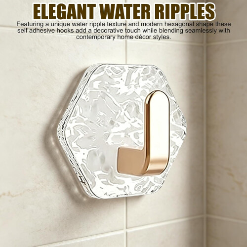 (Gold-10PCS, -) Water Ripple Hexagonal Self Adhesive Hooks, Gold 5PCS 2