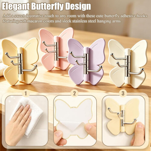 (4 Pack, -) 4 Pack Rotating Butterfly Adhesive Wall Hooks, 270 Swivel 1