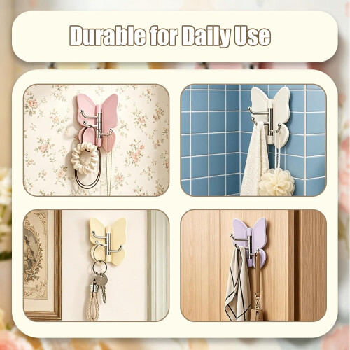 (4 Pack, -) 4 Pack Rotating Butterfly Adhesive Wall Hooks, 270 Swivel 2