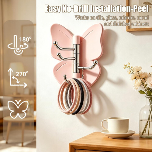 (8 Pack, -) 4 Pack Rotating Butterfly Adhesive Wall Hooks, 270 Swivel 2