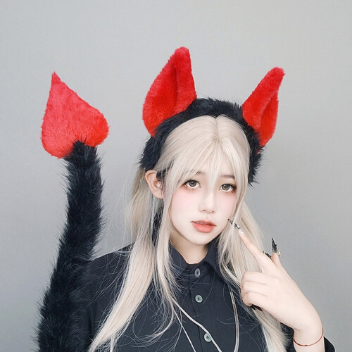 1Pc démons corne bandeau diable queue diable cornes-Queue rose 2