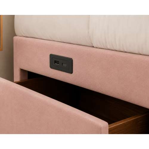 Modern Upholstered Bed with USB & Drawers Pink4FT6 2