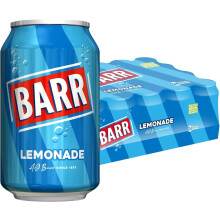 BARR 24 Pack Perfect Lemonade, Lemon Flavoured Fizzy Drink, Sparkling Fizzy Pop, 24 x 330ml Cans
