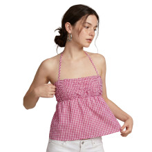 (S, Red) Women's Halter Neck Plaid Vest Summer Sleeveless Open Back Trendy Babydoll Tank Tops