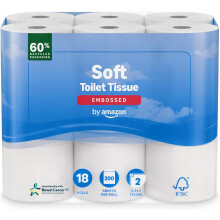by Amazon Soft Toilet Tissue, 2-Ply, 18 Rolls (Pack of 1), 200 Sheets per Roll, FSC Certified