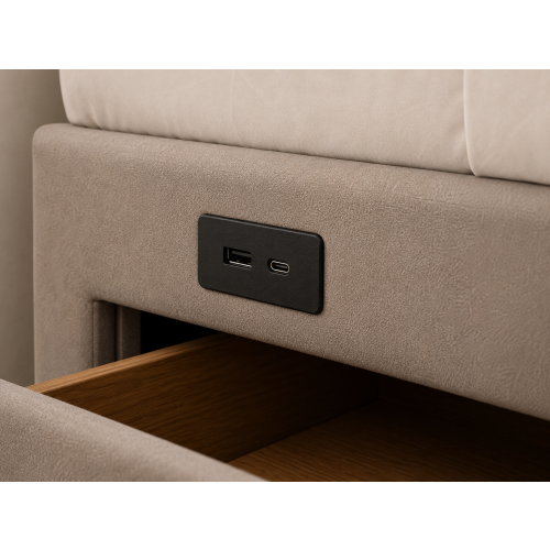 Modern Upholstered Bed with USB & Drawers Mink 3FT 2
