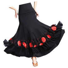 Professional Flamenco Skirt With Elastic Waist-Black and red