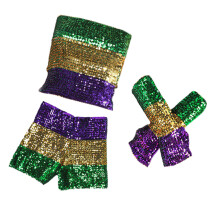 3Pcs Mardis Gras Costume Accessories Sequins-Wide row gold S