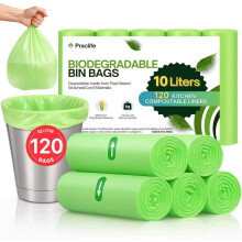 120 Pcs Biodegradable Food Waste Bags, 10L Compostable Caddy Bin Liners | Small Clear Green Food Recycling Garbage Trash Bags