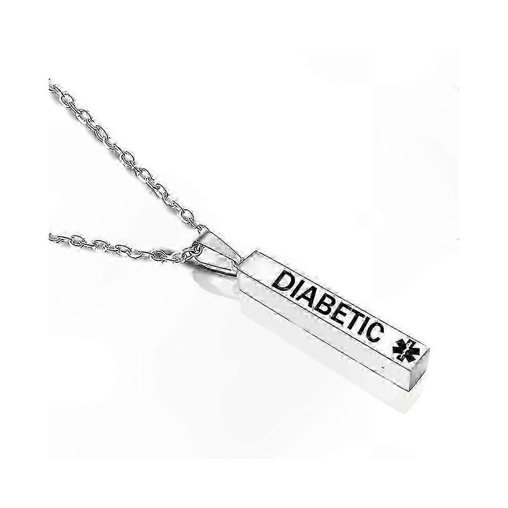 (DIABETIC) Medical Alert Necklace Stainless Steel Pillar Design Unisex Fashion Jewelry