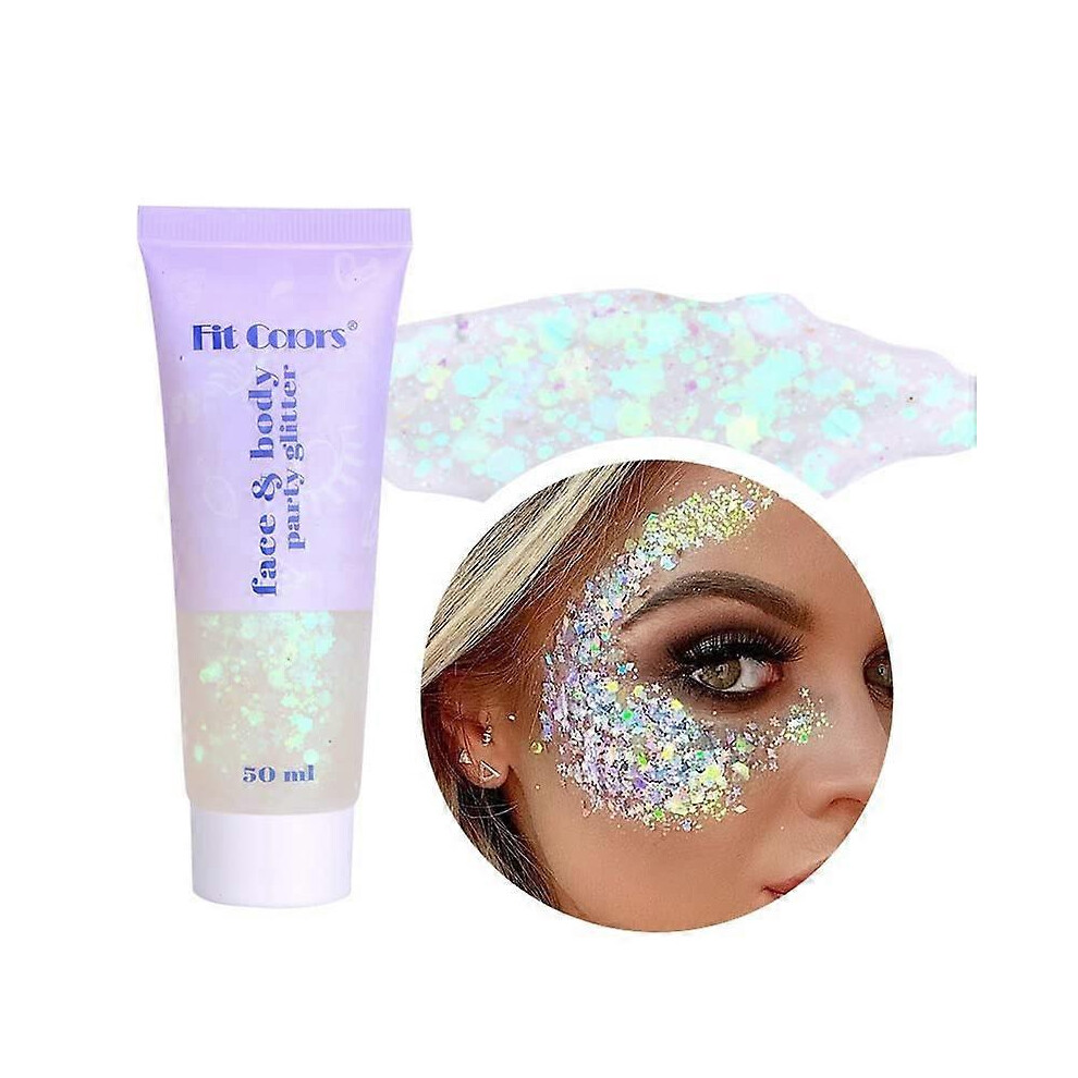 (White) 50ML Face Glitters Body Gel Sequins Shimmer Liquid Eyeshadow, Mermaid Sequins Liquid Holographic Glitter Gel for Face Hair Nails