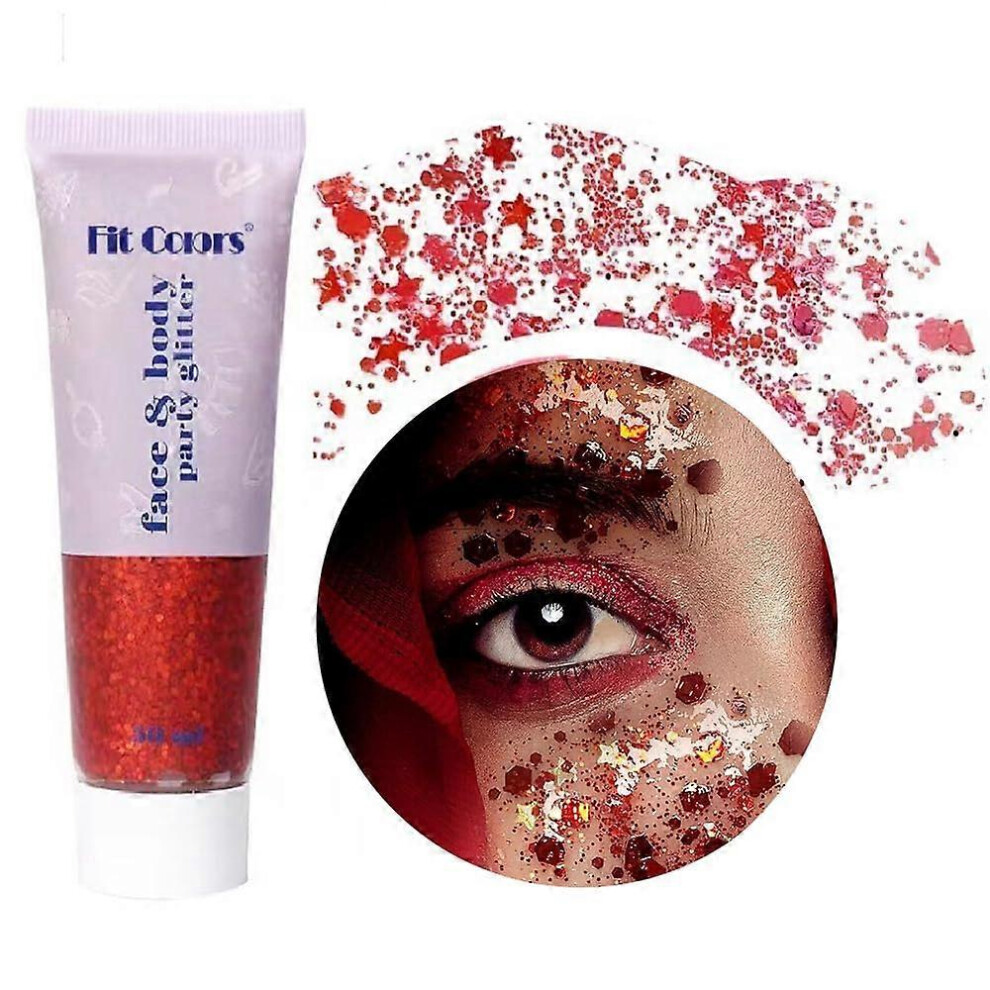 (Red) 50ML Face Glitters Body Gel Sequins Shimmer Liquid Eyeshadow, Mermaid Sequins Liquid Holographic Glitter Gel for Face Hair Nails