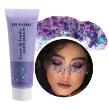 (Violet) 50ML Face Glitters Body Gel Sequins Shimmer Liquid Eyeshadow, Mermaid Sequins Liquid Holographic Glitter Gel for Face Hair Nails