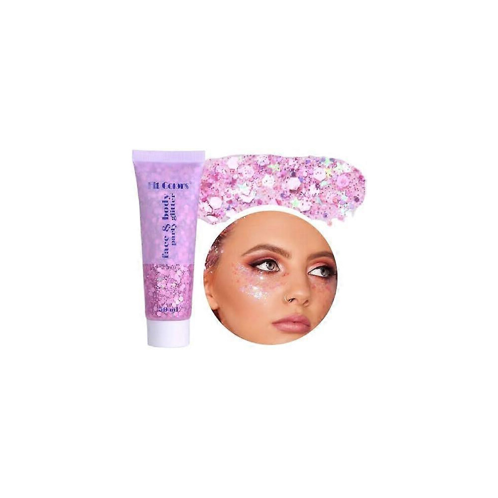 (Pink) 50ML Face Glitters Body Gel Sequins Shimmer Liquid Eyeshadow, Mermaid Sequins Liquid Holographic Glitter Gel for Face Hair Nails