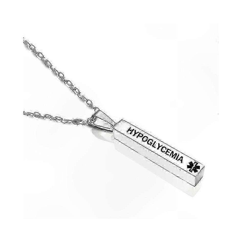 (HYPOGLYCEMIA) Medical Alert Necklace Stainless Steel Pillar Design Unisex Fashion Jewelry