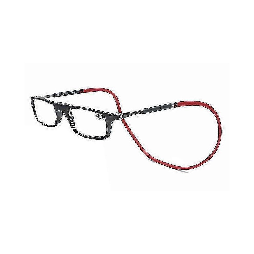 (red, 1.0 Magnification) Clic Magnetic Reading Glasses, Unisex, Soft Foldable Strap, Computer Reader