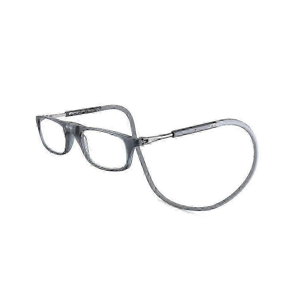 (grey, 1.5 Magnification) Clic Magnetic Reading Glasses, Unisex, Soft Foldable Strap, Computer Reader