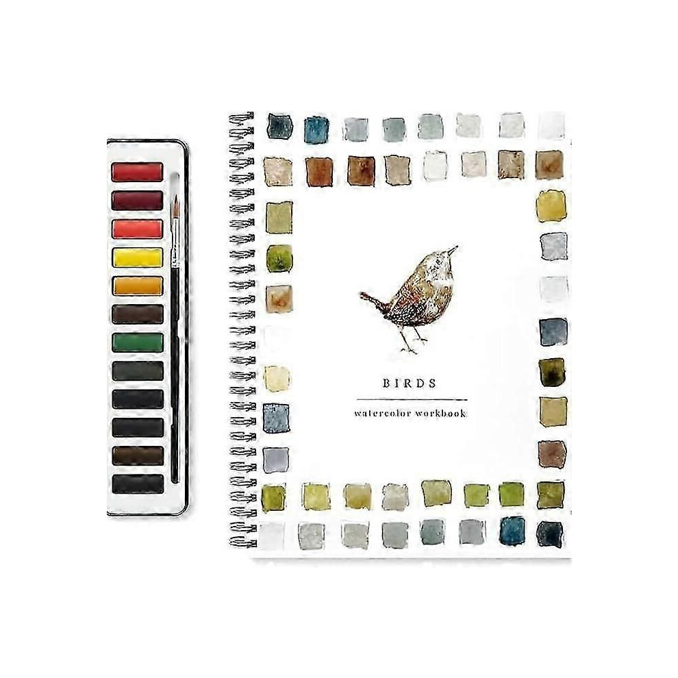 (C) Lex Watercolor Workbook Beginner-Friendly Birds Painting Guide With 12 Colors Paint Set And Brush 8261789363201