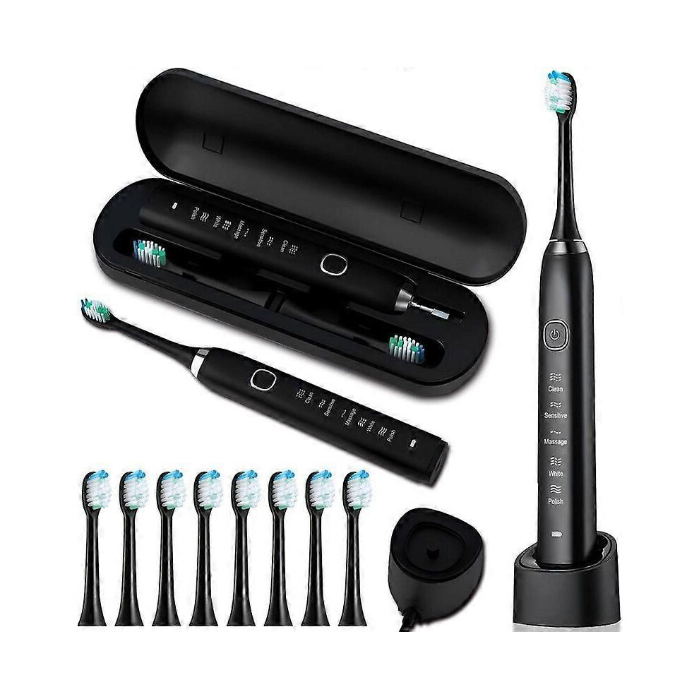 (S100  White 8 Heads) Sarmocare S100 Sonic Electric Toothbrush USB Rechargeable Waterproof with 8 Brush Heads Dental Care Cleaning Kit