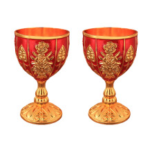 Verre à vin de tasse à boire en métal de relief-Rouge doré