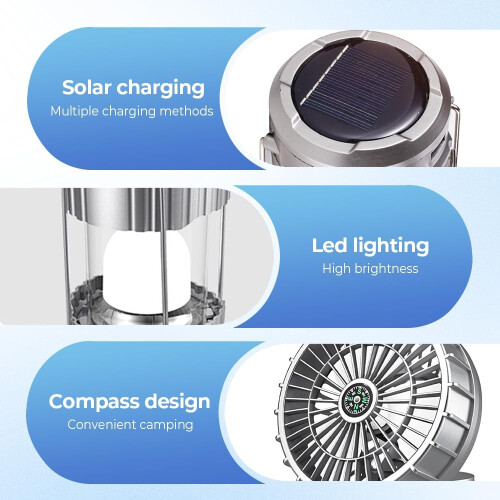(Orange, -) 2026 3 in 1 Camping Fan Light, Solar Lantern Flashlight 2