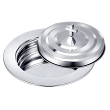 Juego de 2 Platos para Comunión, Bandejas con Tapa, Bandejas de Acero Inoxidable para Pan, Bandejas para la Comunión con Tapa.