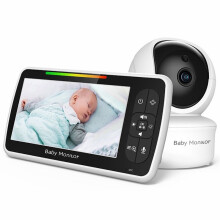 5 Inch HD Baby Monitor, Video Baby Monitor, Remote Pan Tilt Zoom Wide Viewing Angle, Baby Camera Security Camera,US Plug