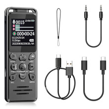 8 GB Digitaler Diktiergerät, HD-Audioaufnahme, Intelligente Spracherkennung, AB-Wiederholungsfunktion, Passwortsperre, Sprachaktivierung, USB-C