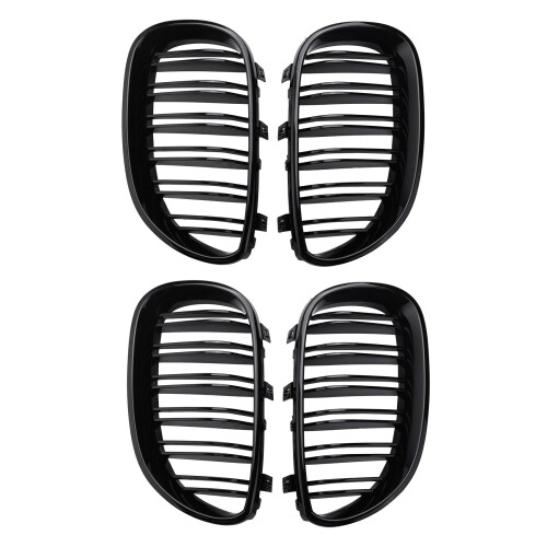 2 Pair Gloss Black Front Kidney Grill Double Slat Double  Grille for  E60 E61 5 Series 2003-2010 Coupe
