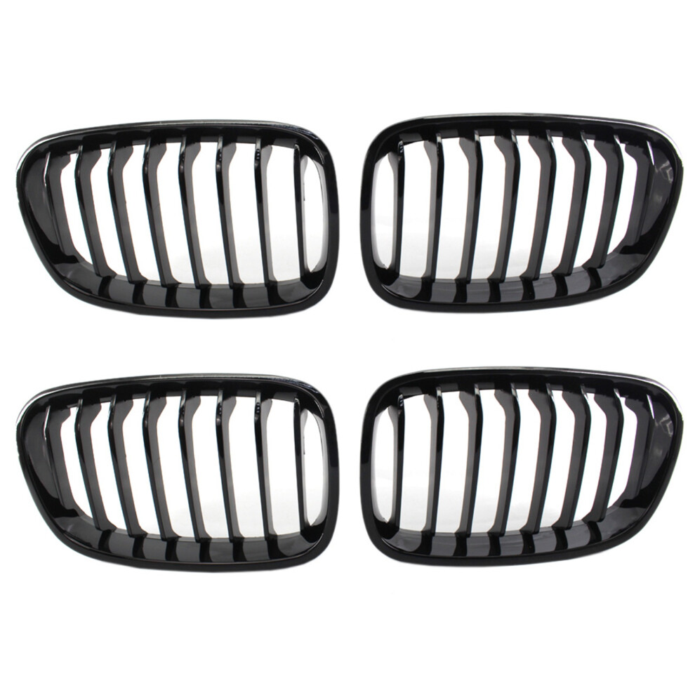 2X Bright Front Kidney Grill Grille For F20 F21 1 Series 2011-2014 Black 4711040721744