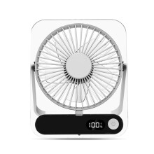 Extrem Leiser Tischventilator, 5 Geschwindigkeitsstufen, Wiederaufladbarer USB-Ventilator, Tragbarer Wandventilator für Reisen, Weiß