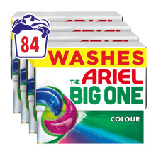 Ariel The Big One PODS, Washing Liquid Laundry Detergent Capsules, 4 x 21 Washes, Colour, 2X Stain & Odour Removal, Fast Dissolving Even in Cold