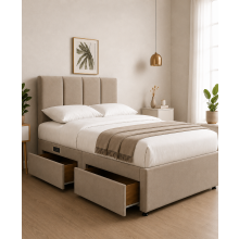 Modern Upholstered Bed with USB & Drawers Mink 5FT