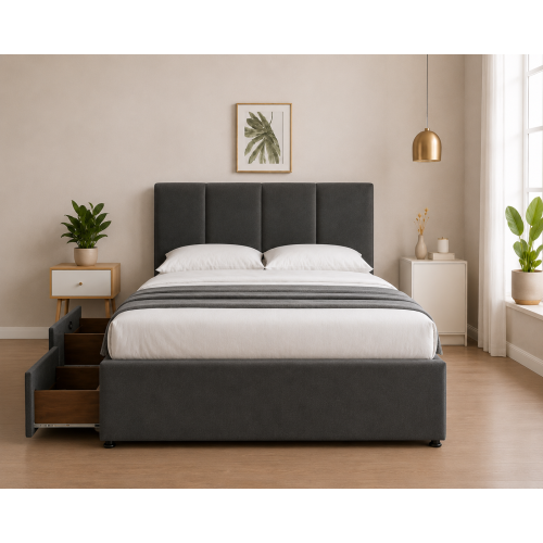 Modern Upholstered Bed with USB & Drawers Grey4FT6 1
