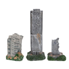 3Pcs Life Like Battle Damaged Building Fishtank Decoration Resin