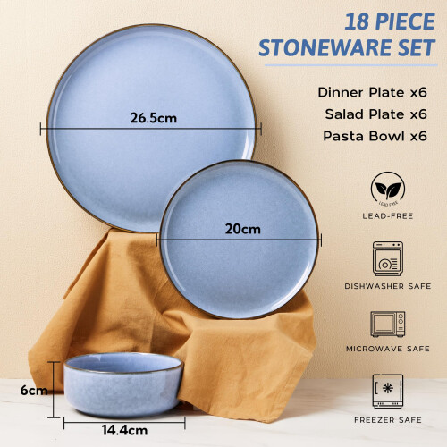 HaWare Dinner Set, 18 Piece Stoneware Dinnerware Service for 6, Reactive Glaze Dining Ware Include Plates and Bowls, Chip and Scratch Resistant, Micro 1