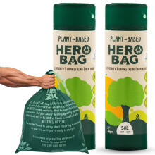 HERO BAG 50L 35µm Plant-Based Heavy Duty Bin Bags with Drawstrings, Extra Strong, No Leaks, Biodegradable, Compostable, Vegan Cruelty Free