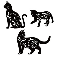 Lot de 3 Statues de Chat en Métal pour Jardin, Silhouettes de Chats, Piquets Décoratifs pour L'Extérieur