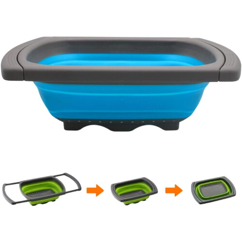(Blue, -) 6 quart Collapsible Colander with Extendable Handles blue 1