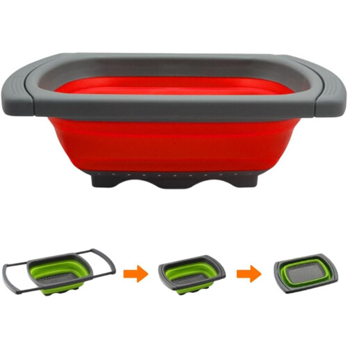 (Red, -) 6 quart Collapsible Colander with Extendable Handles blue 1