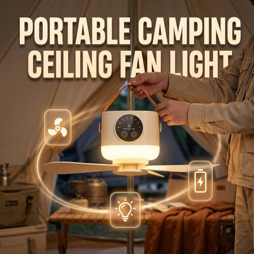 (White, -) Ventilateur plafond camping, télécommande 1