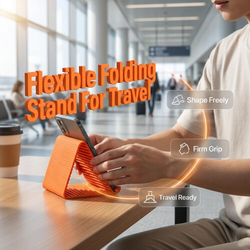 (Black, -) 2026 Foldable Silicone Phone Stand, Adjustable Orange 1