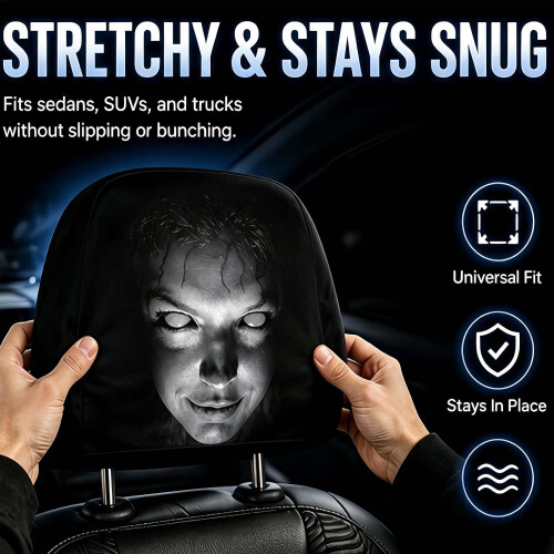 (set B, -) 4 Pcs Ghost Face Car Headrest Covers, Funny Spooky Protector Set a 2
