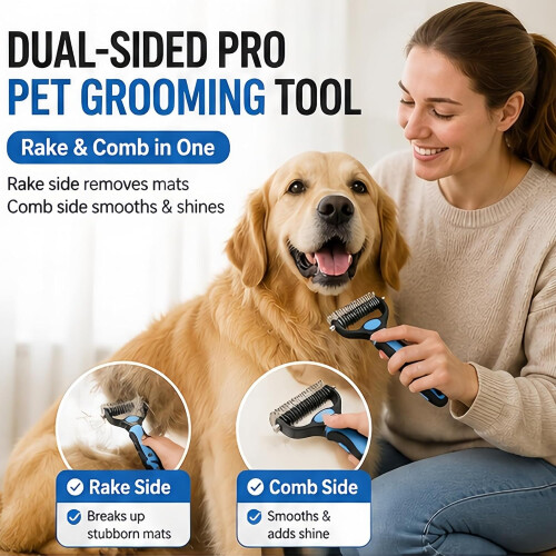 (2 blue, -) 3mix Pet Grooming Double-Sided Brush, Deshedding Tool 1