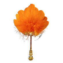 Petit éventail portatif à plumes des années 1920-Couleur orange